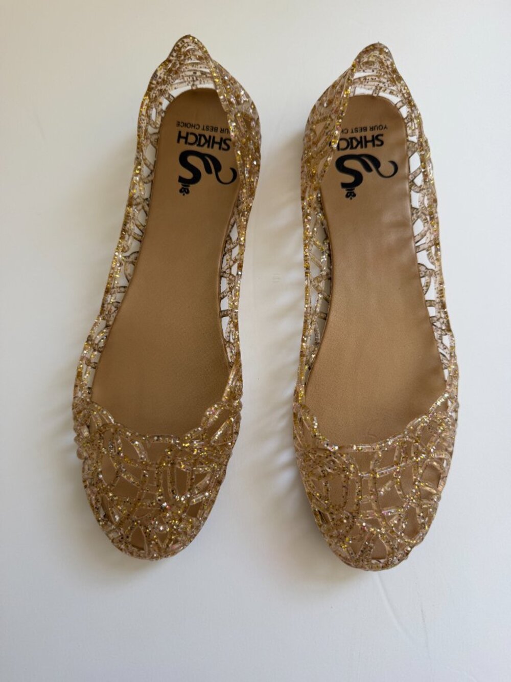 Gold Glitter Beach Jelly Slip On Ballet Flat Shoes Size: 7 1/2 - Picture 3 of 6